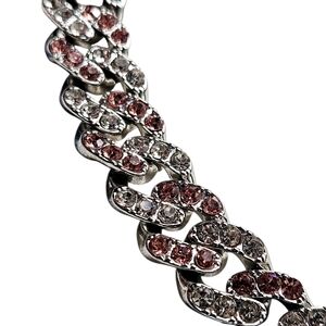 HELLOICE 16" 18k White Gold Plated Pink and White CZ Stones Cuban Link Chain